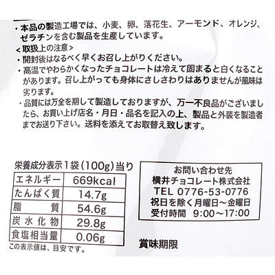 横井チョコレートクーベルチュールのクルミチョコレート 100g×3袋