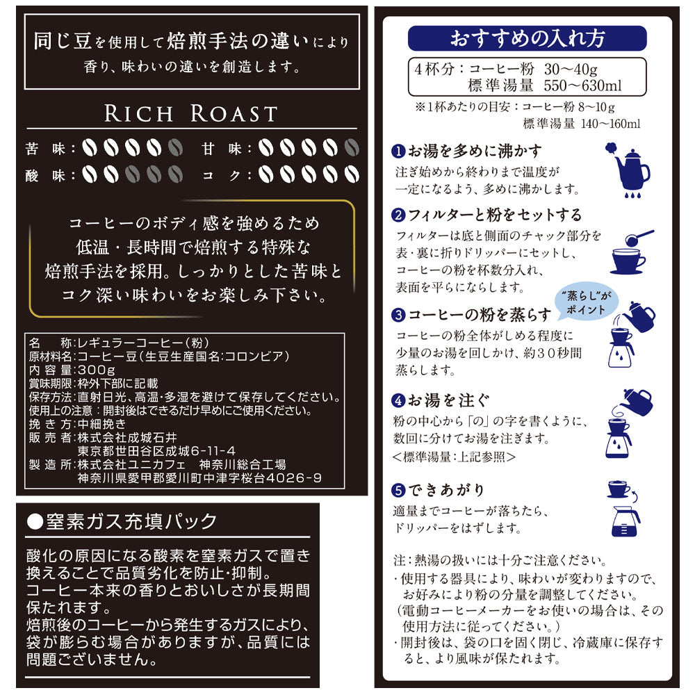 成城石井 同じ豆でも焙煎がコーヒーの味を変えるリッチロースト 【粉】 300g